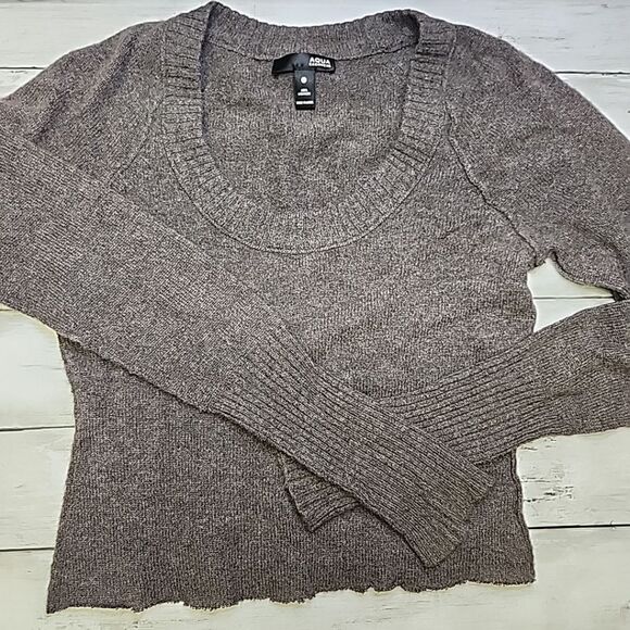 Aqua 100% Cashmere Brown Ranglan Sleeves Raw Hem Crop Sweater XS - Picture 2 of 10